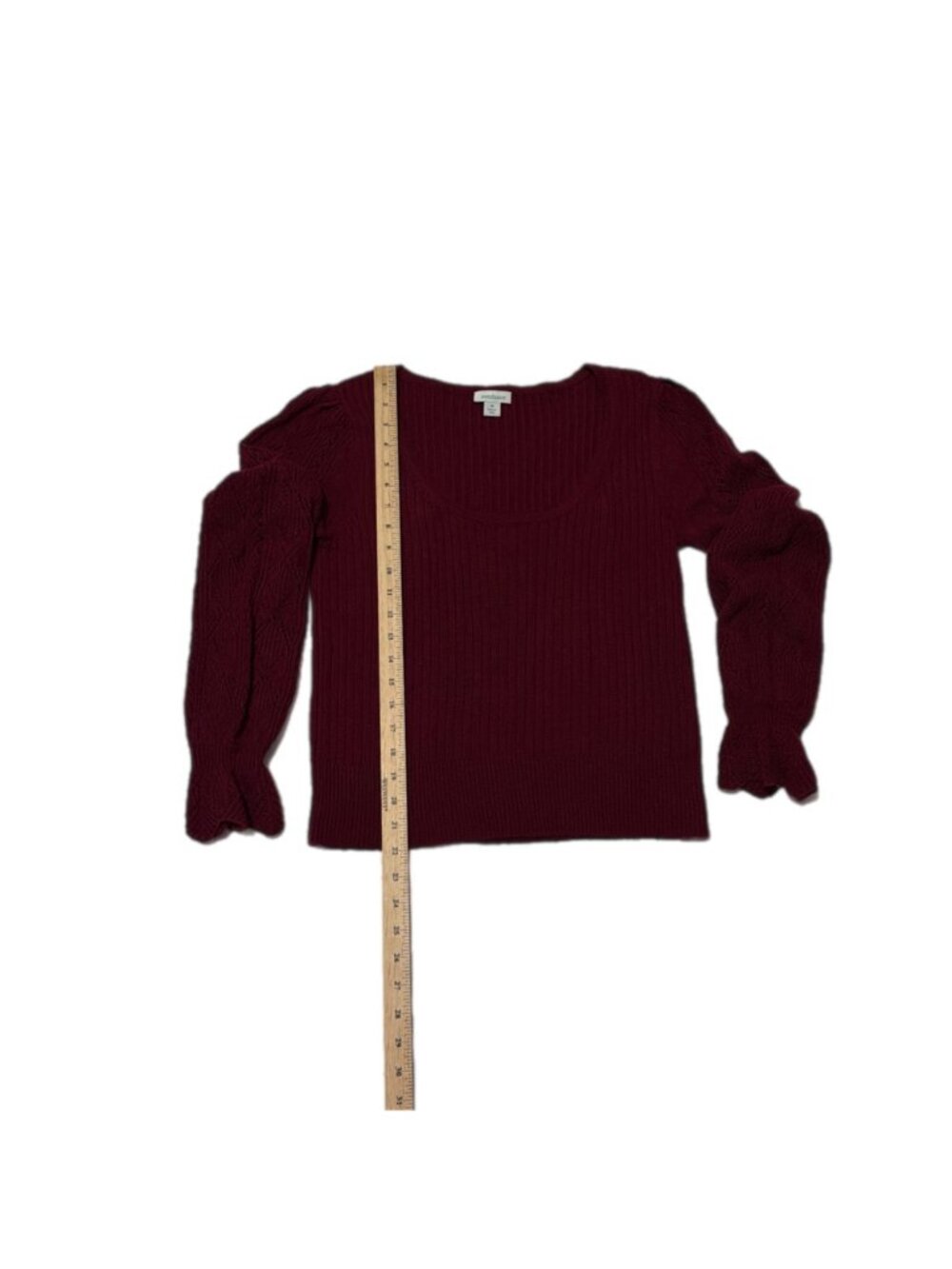 Sundance Sweater Womens M Burgundy Crop Lace Flounce Cuff Cottage Artsy Boho - Picture 8 of 16